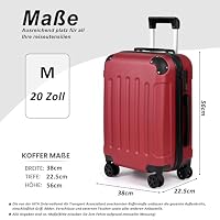 TANTOMI Handgepäck Koffer, 20 Zoll Hartschalenkoffer, Trolley, Leichter ABS-Rollkoffer, Reisekoffer mit 4 Rollen, 3-Stelliges Zahlenschloss (Rot, 41L) – Ansicht 3