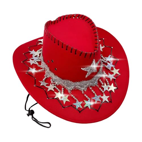 Sombrero de vaquero para hombres | Tocado con decoración de pedrería de estrella | Sombrero occidental con ala ancha - Para eventos temáticos fiestas Navidad Festival Country Halloween Discotecas