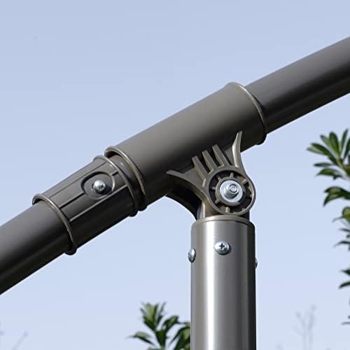 Outsunny 2.7m Garden Banana Parasol Cantilever Umbrella with Crank Handle, Double Tier Canopy and Cross Base for Outdoor, Hanging Sun Shade