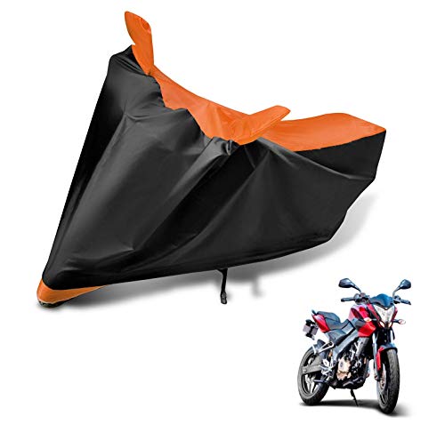 Image of Auto Hub Bike Cover Compatible with Bajaj Pulsar 200 NS with Mirror Pocket, Dustproof, Heat Resistant, Triple Stitched, Pulsar 200 NS Bike Cover- Black, Orange