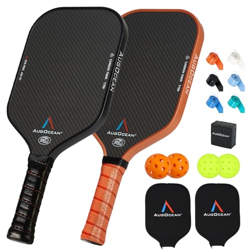 Pickleball Paddles Set of 2,Carbon Pickleball Paddle Set Pro,3K Raw Carbon Fiber Surface with High Grit and Spin,T700SC Carbon Fiber Pickle ball Rackets 16 MM,USAPA Approved,2 Covers(Black-brown 2PCS)