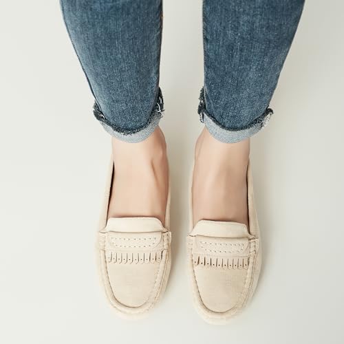 Image of Women's Beige Loafers Flats Slip On Work Shoes Size 10 M Comfort Walking Shoes