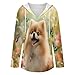 Pomeranian Dog Butterfly Hoodies for Women V Neck Pullover Sweatshirts Long Sleeve Shirts Fashion Tops