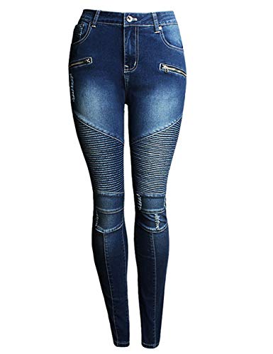 ZENTHACE Women's Ripped Moto Biker Skinny Jeans Stretch Riding Jean