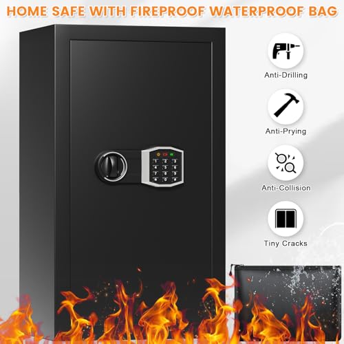 6.0 Cuft Large Home Safe Fireproof Waterproof, Digital Security Fireproof Safe Box with Fireproof Bag, Electronic Keypad Keys and Removable Shelf, Fire Safes for Home Documents Money Valuables