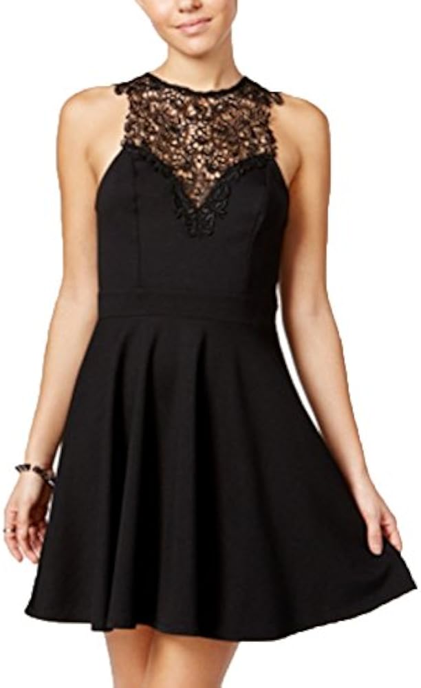Amazon.com: Material Girl Juniors Lace Panel Skater Dress Caviar Black XL:  Clothing, Shoes & Jewelry