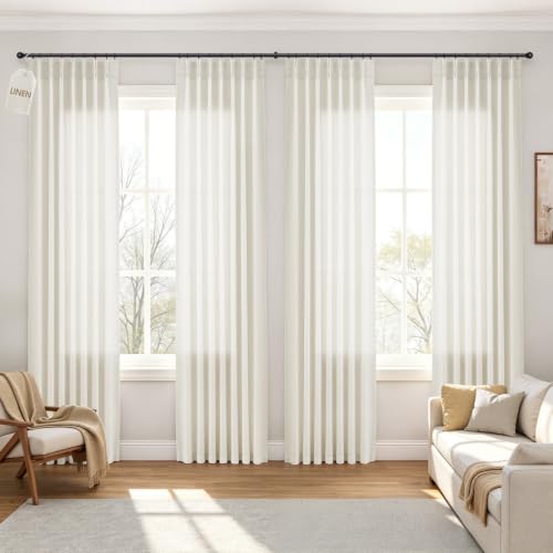 Aersas Extra Long Linen Pinch Pleated Curtains 108 Inch 4 Panels Cream