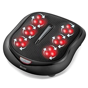 Fußmassagegerät mit Wärme, Alljoy Shiatsu Elektrisches Fußmassagegerät für Plantarfasziitis, 18 Flexible Knetmassageköpfe, Durchblutungsstimulator Fußmassagegerät, Eingebautes Netzkab