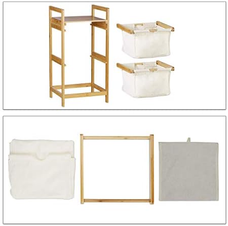 Relaxdays Bamboo Laundry Hamper, Clothes Sorter with Shelf, 2 Drawers, Pull-Out & Portable, 25 L Basket, Natural