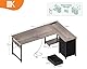 ODK Eckschreibtisch mit 4 Schubladen, 155×110 cm Schreibtisch L Form mit Steckdose und USB-Ladeanschluss, Reversibler Schreibtisch mit Stauraum für Homeoffice, Graue Eiche