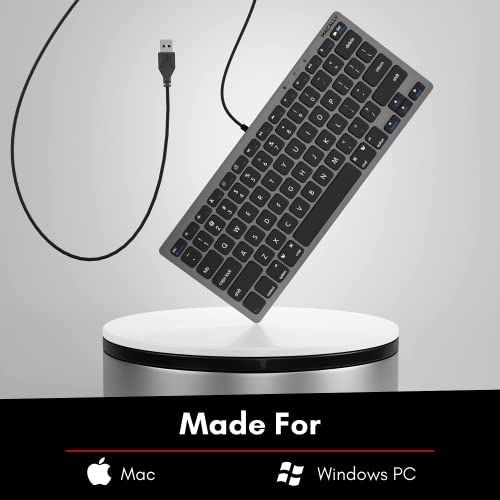 Macally Small Usb Wired Keyboard For Mac And Windows - 78 Scissor Keys, 13 Shortcut Compatible Apple Keyboard - Mini Compact Usb Computer Keyboard That Saves Space And Looks Great - Space Grey #TOP1