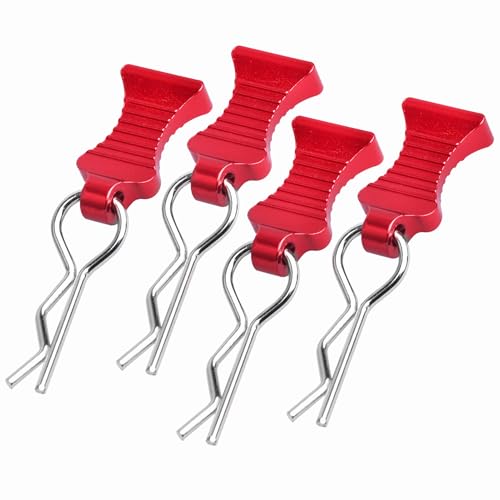 Hobbyfire 4-Pack Universal RC Body Clips with Tabs, Metal Handled Clips for 1/12 1/10 1/8 RC Cars and Trucks, Heavy Duty Body Mounting Clips Shell Replacement (Red)