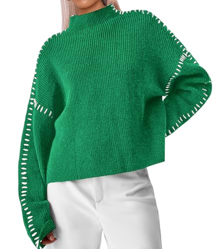 Image of Bloggerlove Womens Oversized Sweaters Long Sleeve Mock Neck Color Block Chunky Knit Casual Pullover Sweater Fall Tops 2024