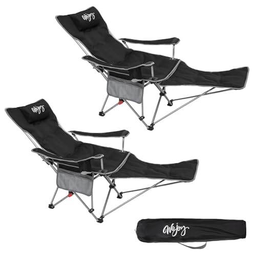 #WEJOY 2-in-1 Campingstuhl Faltbar, Strandstuhl mit Verstellbarer Rückenlehne & Fußstütze, Relaxsessel Liege mit Getränkehalter, Liegestuhl Angelstuhl für Outdoor Camping