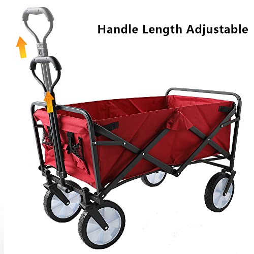 Hand Cart, Garden Cart, Beach Cart, Wheelbarrow, Folding Wagon Cart, Rolling Collapsible Garden Cart, Outdoor Utility Wagon Large Size (Red) #TOP5