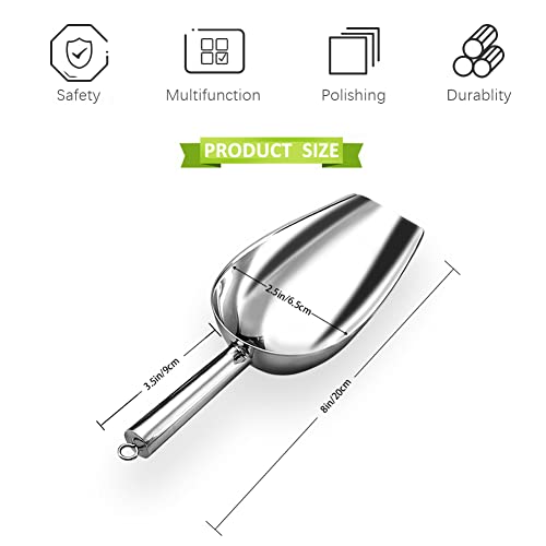 Metal Ice Scoop 6 Oz,Kitchen Ice Scooper for Ice Maker, Small Food Scoops for Bar Party Wedding Pet Dog Food, Stainless Steel Silver