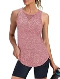Crewhpo Sport Top Damen Tank Top Ärmelloses Sportshirt mit Mesh-Einsätzen, Atmungsaktives Yoga Oberteil Schnelltrocknend, Laufshirt Wandershirt Fitness Tanktop Sommer Rot L