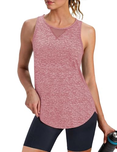 Crewhpo Sport Top Damen Tank Top Sommer Ärmelloses Sportshirt Fitness Oberteil Laufshirt Wandershirt Atmungsaktiv Yoga Shirt mit Netzeinsatz Schnelltrocknend S-XXL