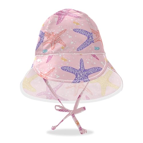 Infant Toddler & Kids Beach Hat Toddler Boy Water Hats Toddler Girl UPF 50 Adjustable Beach Essentials Cartoon Starfish Pink