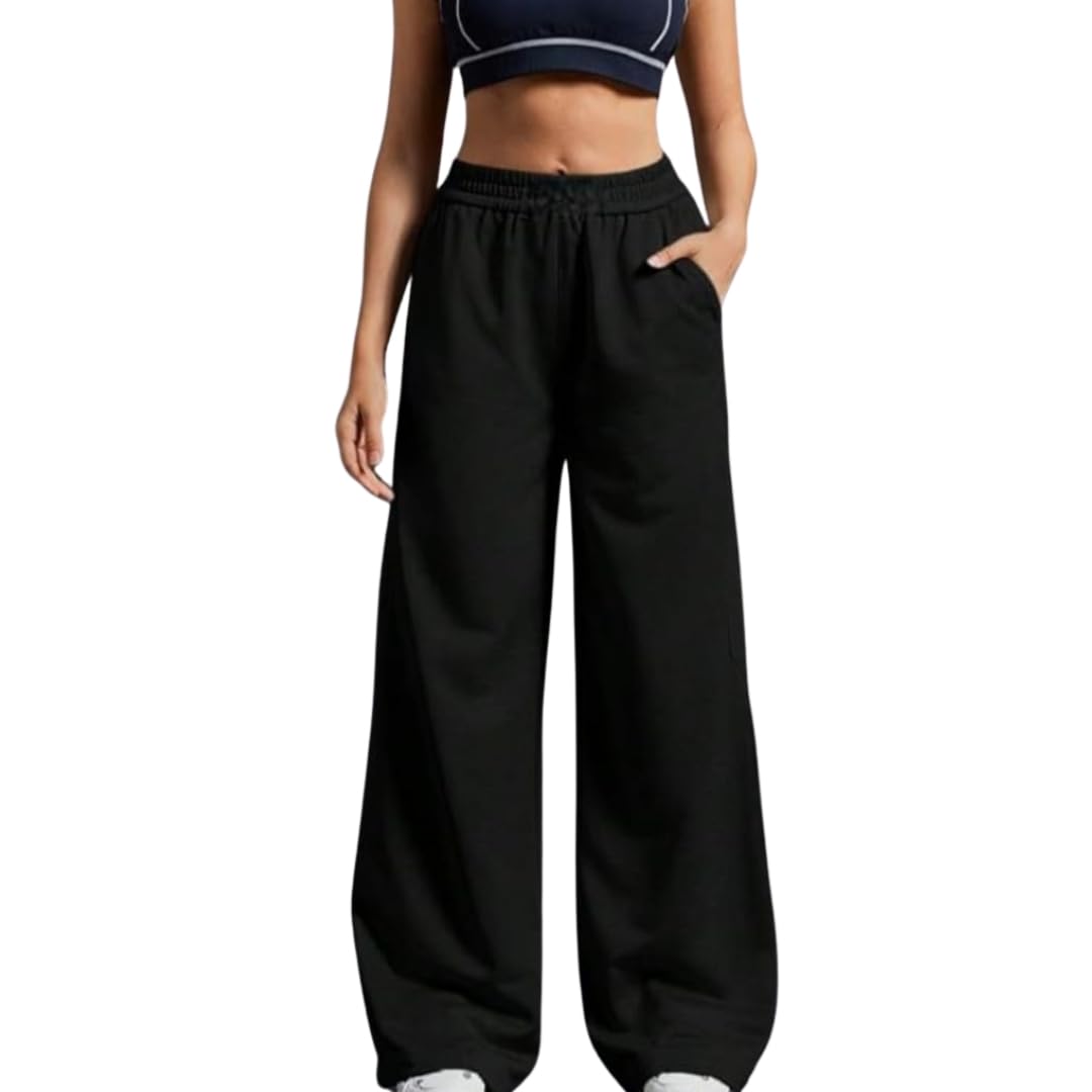 dta fashion Fashion FIZZZZ Women’s High Waist Wide Leg Lounge Pants | Soft Cotton Blend Relaxed Fit Joggers | Comfy Stretchable Casual Wear Trousers with Pockets-picture-28