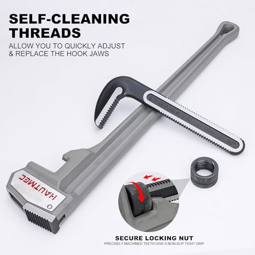 Image of HAUTMEC 36 Inch Aluminum Straight Pipe Wrench, Heavy Duty Adjustable Plumbing Wrench, 4 inch Jaw Capacity, for Pipes, Tees, Ball Valves and Other Objects HT0188-PW