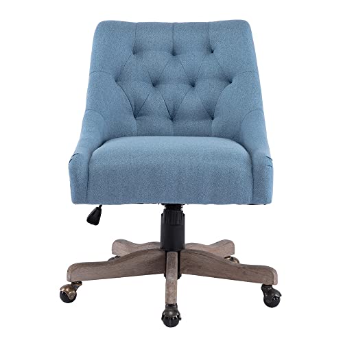 Home Office Chair, Adjustable Upholstered Computer Desk Chair With 360 Degree Swiveling Base, Ergonomic Task Chair Vanity Chair For Office, Living Room, Studying, Blue #TOP3