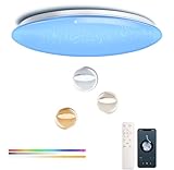 Kazvincita WF-Version LED Ceiling Light with Speaker 50W 16Inch Control via app/Voice/Remote Adjustable Brightness & Color Temperature Ceiling Lamp RGB Ambient Lighting for Bedroom Kids Room and More