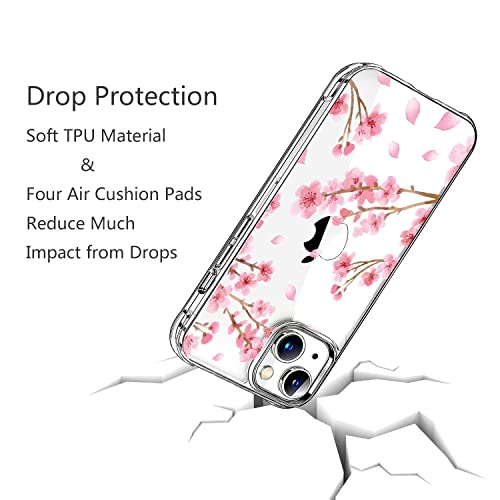 HEYORUN Cherry Blossom Case Fit for iPhone 14 Plus, Cute Floral Girls Women Back Case, Transparent Soft TPU Bumper Shockproof Protective Phone Case Cover by HEYORUN - Image 3