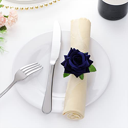 Artificial Rose Flower Napkin Rings Set Of 6-Handmade Napkin Holders Buckles For Wedding Banquet Party Birthday Thanksgiving Christmas Farmhouse Decor (Blue) #TOP3