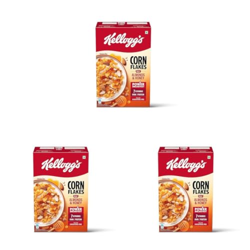Image of Kellogg's Corn Flakes Real Almond Honey 300g| High in Iron, Vitamin B1, B2, B3, B6 & C | Naturally Cholesterol Free | Corn Flakes, Breakfast Cereal (Pack of 3)