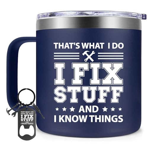 Taza Fufendio para papá 14 oz con frase 'I Fix Stuff and I Know Things' miniatura 1