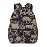 UEQIKI Retro Skull Lightweight Travel Backpack With Zipped Front Pocket Printed Laptop Bag Fashion Casual Daypack For Work, Hiking, Camping Unisex