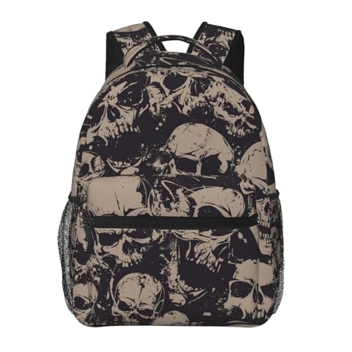 UEQIKI Retro Skull Lightweight Travel Backpack With Zipped Front Pocket