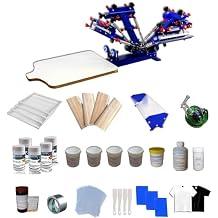 Screen Printing Materials Kit & 4 Color 1 Station Screen Press for Beginners