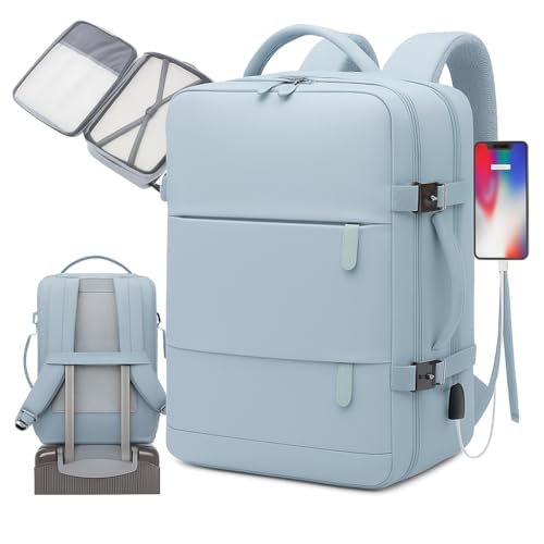 Mochila de viagem grande para mulheres e homens, mochila de mão, mochila de caminhada, Compartimento para Notebook, Sapatos e Entrada USB, para viagens, Cinza, 25L, Mochilas de viagem (Azul, Grande)