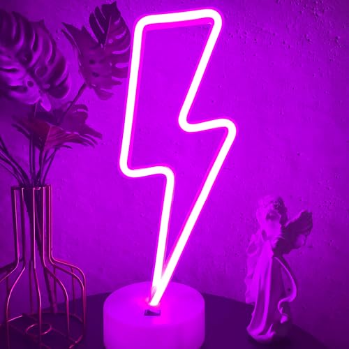 VIFULIN Lightning Bolt Neon Sign Purple With Base for Bedroom, USB/Battery Thunder Lamp Night Light, LED Shaped Decor for Desk Table Game Room Man Cave by VIFULIN - Used condition - Image 8