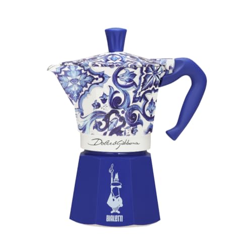 Bialetti Dolce & Gabbana Mocha Express Blue Mediterraneo para 6 tazas, fuego directo (cafetera, makinetta espresso)