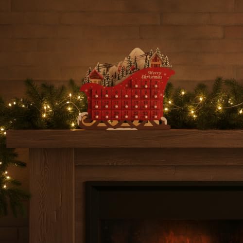 Gralara Calendrier l'Avent En Bois Rustique | Autoportant, Calendrier l'Avent En Bois Peuplier, pr Étagère – vue 6