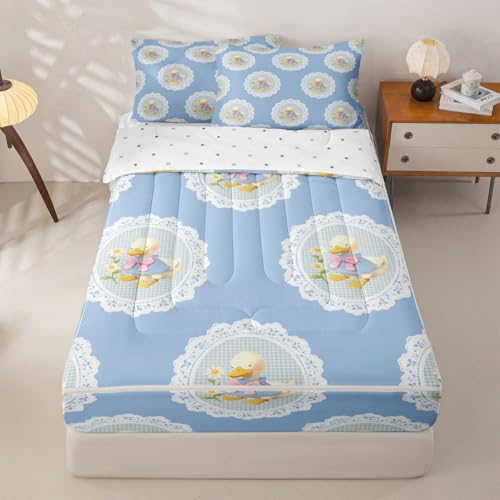 Manfei Cute Cartoon Duck Kids Zipper Bedding Set Full Size,Rustic
