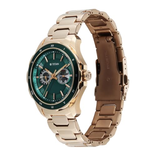 Image of Titan Regalia Opulent VI Men's Dress Watch with Two-Eye Multifunction Panda Dial and Steel Bimetal Strap