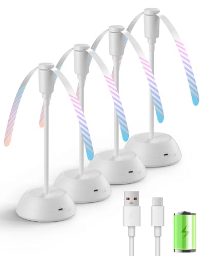 Edvision 4PCS Food Fan for Table, 2000mAh Rechargeable Portable Tabletop Fans with Holographic Blades and 360° Goose-Neck, Table Food Spinner Quiet for Picnic, Home, Party, BBQ(White)