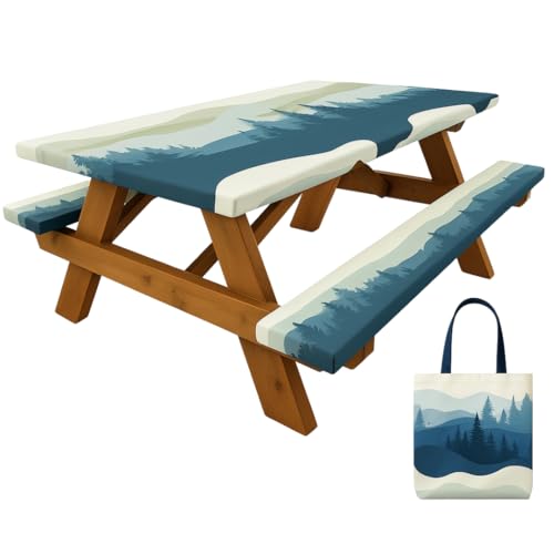 6ft Polyester Picnic Table Cover with Bench Covers Tablecloth Mountain View