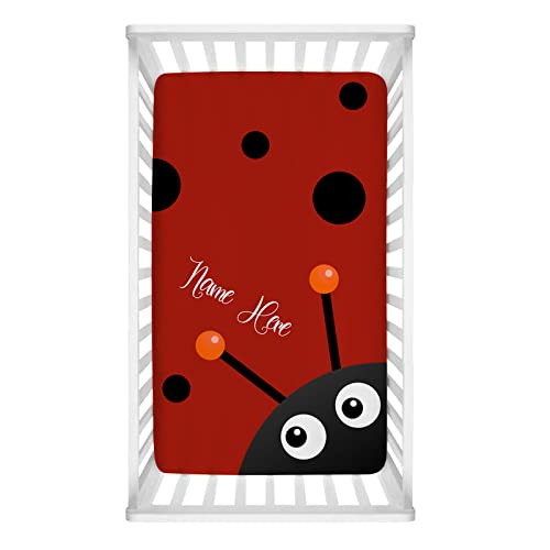 Personalized Cute Ladybug Crib Sheets for Baby Girls Boys Toddler - Customized Fitted Crib Sheet with Name, Soft Breathable Skin-Friendly Nursery Bedding Sheet, Standard Size 28”x 52” x 8”