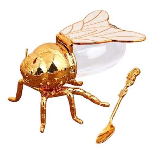 Jare De Miel A f0rma De Decorativa - Envases De 0 Abeja Olla | Cute Tarros De Miel Con Cuchara | Varino De Condimento De 0 A f0rma De Abeja | Dispensador De De Oro,