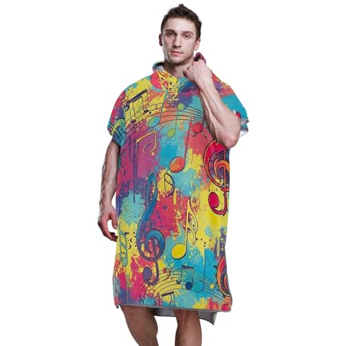 Poncho de surf à capuche imprimé notes de musique taille unique