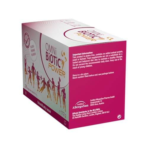 OMNi BiOTiC Power | 28 sachets (112 g) | 6 Bacterial strains | 10 Billion Bacteria per Sachet | Powder | Blood Orange Flavor | Vegan | Gluten-Free | Lactose-Free | Halal | for Daily use