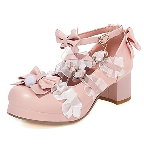 Mary Janes femme rose avec talon carré plateforme et bout rond