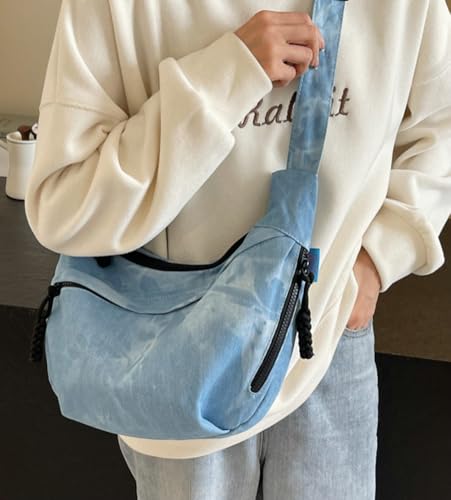 Denim Crescent Crossbody Bags for Women Jean Canvas Tote Purse Casual Shoulder Bag Dumpling Handbags Slouchy Sling Bag4