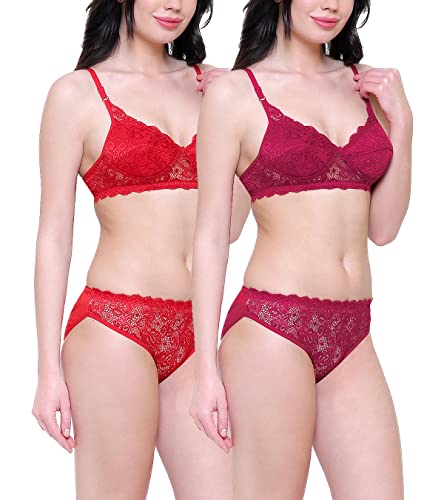 Image of Women's Lace & Polyamide Bridal Honeymoon Bra Panty Set