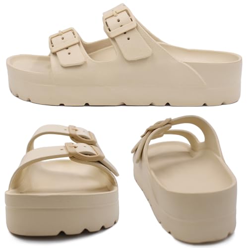 Image of L LOUBIT Women's Platform Sandals with Arch Support Pillow Soft Adjustable Buckle Slides Lightweight Non-Slip Summer Beach Shoes